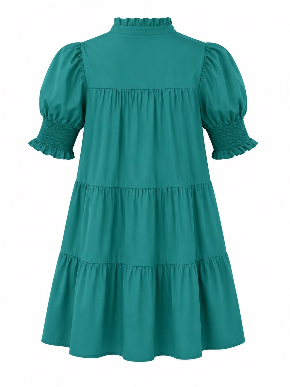 Teal Tiered Puff-Sleeve Mini Dress - Picture 3 of 3